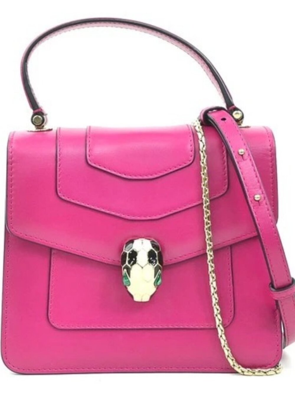 Auth BVLGARI Serpenti Forever Handbag Shoulder Bag Magenta/Gold Leather e62184c